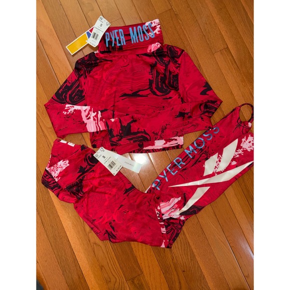 Reebok Other - Reebok x Pyer Moss Red Marble Crop Mock Neck Top and Leggings Set HE6028 HE6053